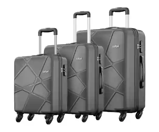  Safari Polypropylene (Pp) Pentagon Hardside Small,Medium & Large Size Spinner 4 Wheels Cabin & Check-in Luggage Set of 3 